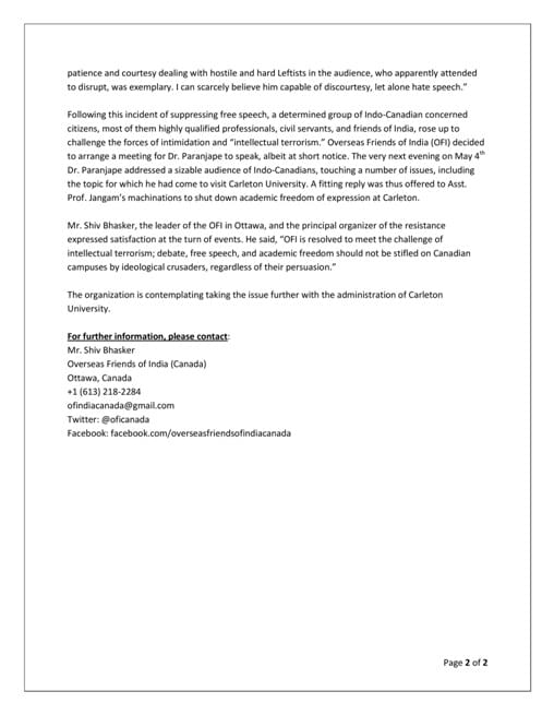 Scan of the press release from OFI